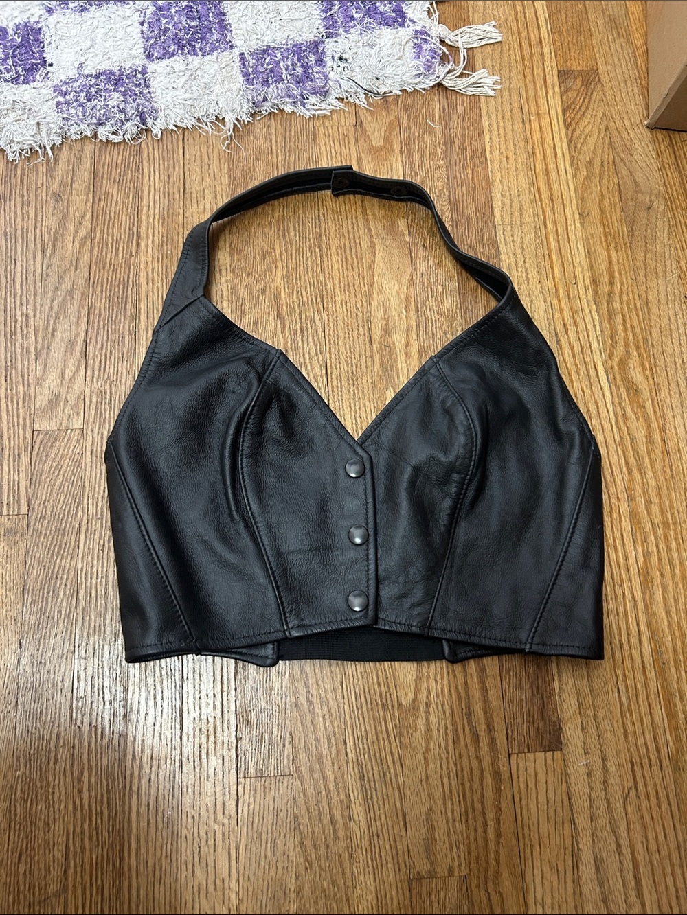 Vintage Park V Leather Halter Crop Top Vest